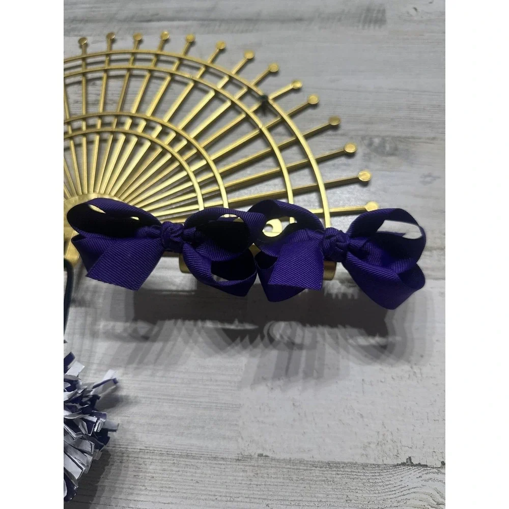 Hair Accessory Bundle 5 Pieces Kids OS Purple White‎ Cheer Bow Pom Poms
